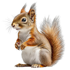 Obraz premium squirrel, white background, high detail, fluffy tail, realistic, sharp focus, bright eyes, brown fur, sitting posture 