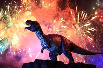 Fototapeta premium Dino fireworks holiday celebration!