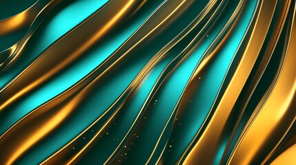 Vibrant Flowing Waves in Gold and Teal - A stunning abstract image showcasing flowing waves of gold and teal, symbolizing elegance, movement, luxury, creativity, and modern design.