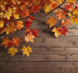 Obraz premium Fall-colored autumn leaves with their stems attached to a wooden branch, fall colors, outdoor scenery
