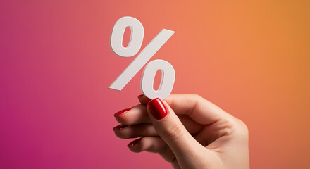Percentage symbol held by hand representing discount offers in business context