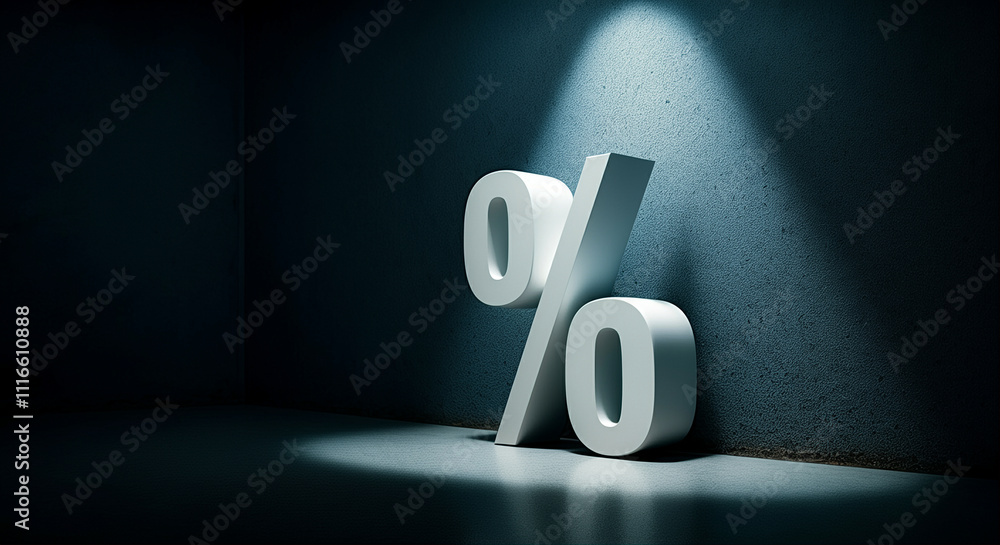 Poster percentage symbol representing business concepts with lighting and shadows in an urban style environ