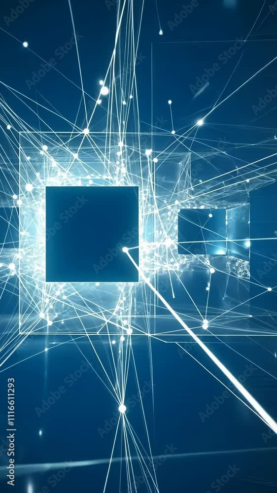 Aufkleber digital abstraction showcases interconnected squares and glowing lines in a vibrant blue space repre