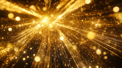 Naklejka premium A shimmering cascade of golden light sparkling against a dark background, evoking a sense of warmth and celebration at night