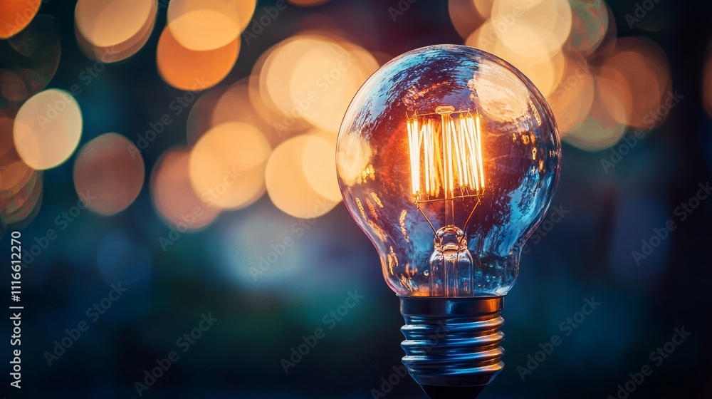 Poster close-up of illuminated light bulb with bokeh background