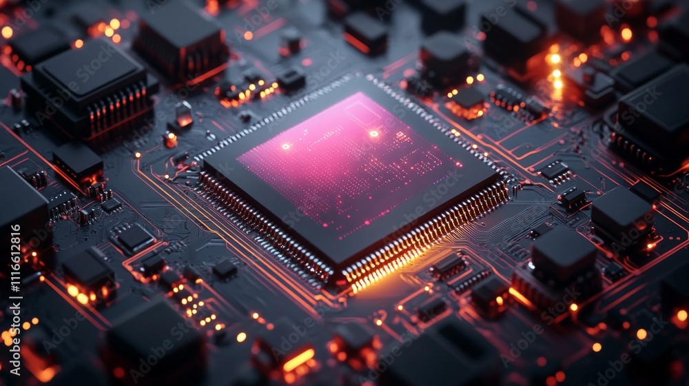 Poster illuminated processor chip on a circuit board