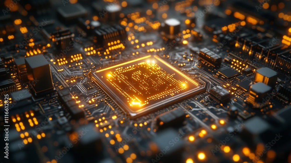 Poster illuminated microchip on a circuit board