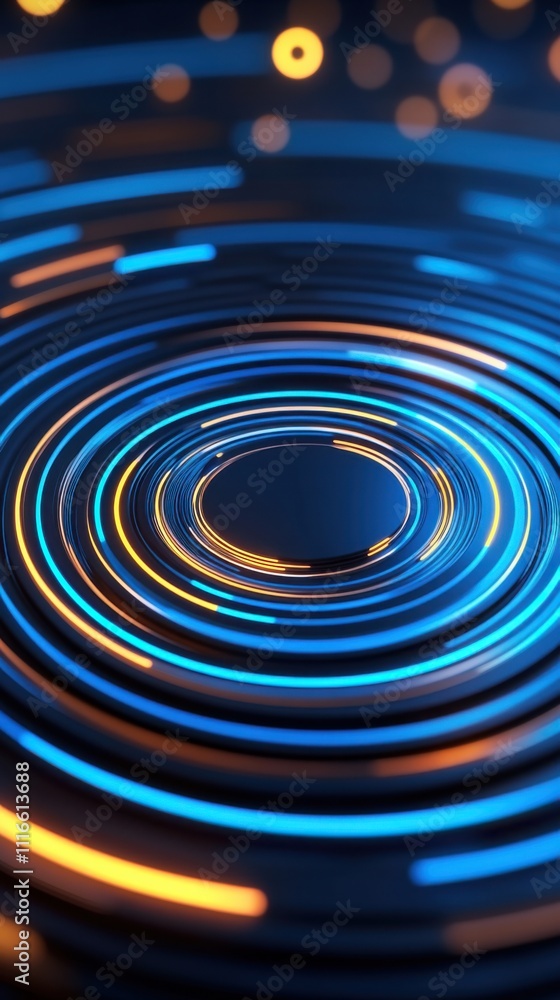 Poster abstract circular light patterns in blue and orange create a mesmerizing vortex effect, ai