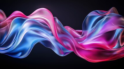 Fototapeta premium Vibrant glass waves sculpture, blue and pink flowing forms, sleek design against dark backdrop, dynamic colors