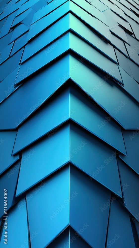 Poster futuristic blue geometric pattern with overlapping tiles creates a dynamic visual effect, ai