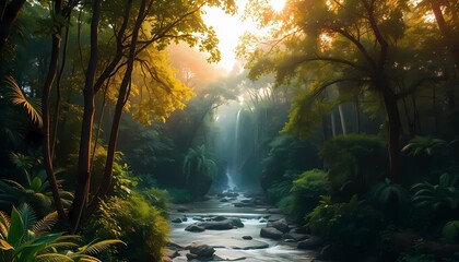 Obraz premium AI-Designed Sunlit Forest Path