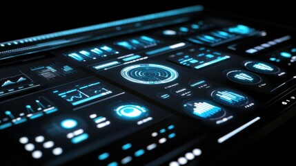 Obraz premium Futuristic digital dashboard with glowing blue interface elements, AI