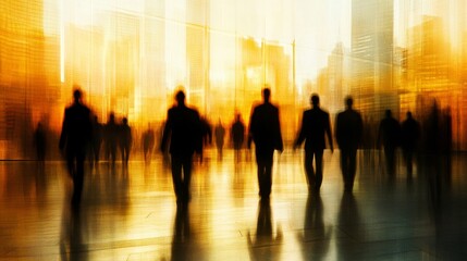 Blurry Silhouettes of People Walking in a Cityscape
