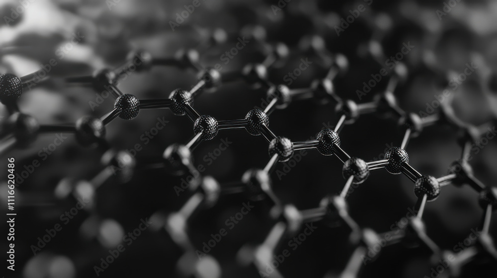 Poster close-up view of a molecular structure showing interconnected atoms and bonds in a scientifically de