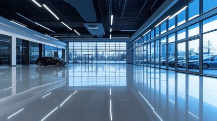 Fototapeta premium Modern Car Showroom Interior Design With Single Vehicle