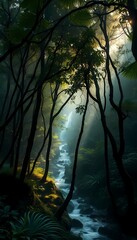 Obraz premium Lush Greenery and Stream Made with AI