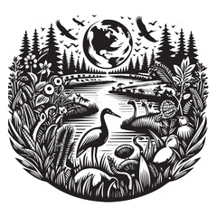 World Wetlands Day black color vector white color background