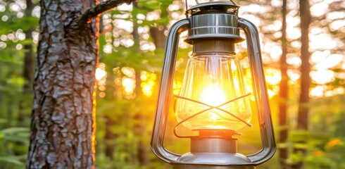 Sunset Lantern in the Woods: A Glimmer of Hope