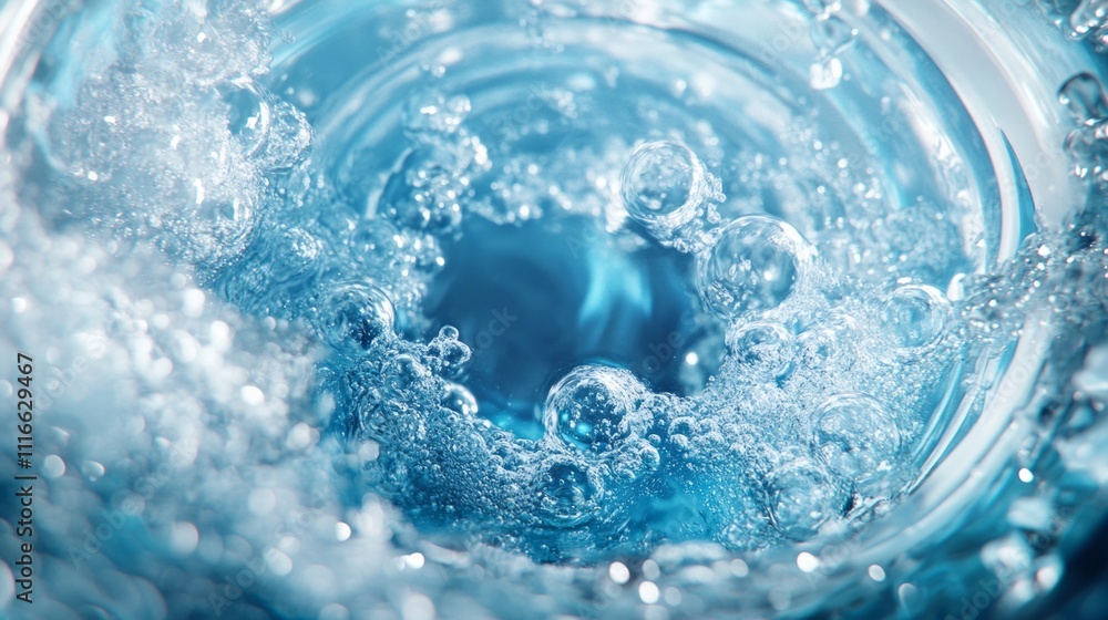 Poster rippling water swirls in a captivating dance, showcasing a blend of bubbles that pop and glimmer. li