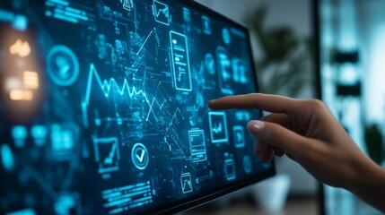 Fototapeta premium Hand Interacting with Data Visualization on a Computer Screen