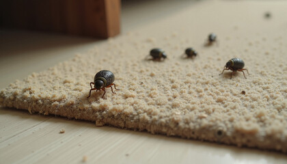 Multiple ticks crawling on a soft surface, showcasing severe pest infestation and related health concerns