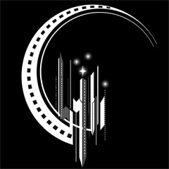 art-deco crescent moon in black and white