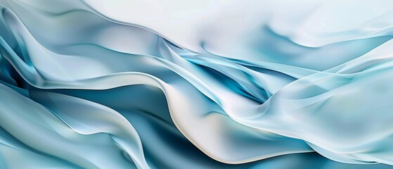 Obraz premium Smooth, fluid waves of airy blue and white fabric create an ethereal, flowing dance of light and shadow.