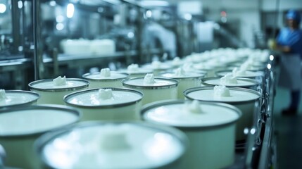 Obraz premium Dairy Products Conveyor Belt in a Factory