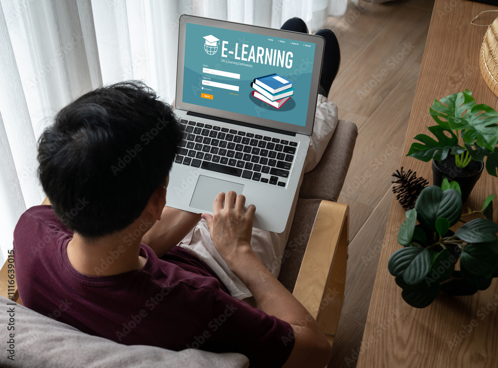 Poster e-learning website with modish sofware for student to study online on the internet network
