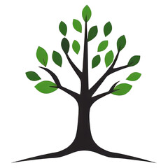 Obraz premium Minimalistic Tree Illustration with Green Leaves and Black Trunk Isolated on White Background