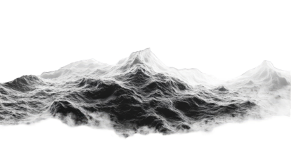 Abstract representation of mountainous waves in monochrome with fog.
