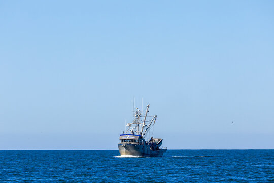 Oxnard, California - November 17, 2024: Mineo Bros Fishing Boat in the ocean near Channel Islands, California