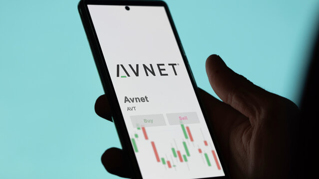 March 26th 2024, logo of Avnet on a white wall in a hall building, the $AVT brand indoor.
