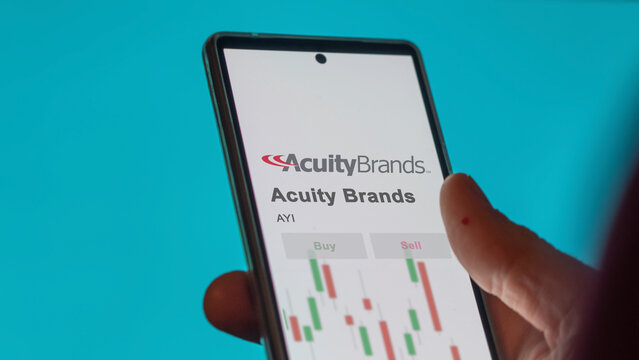 March 26th 2024, logo of Acuity Brands on a white wall in a hall building, the $AYI brand indoor.