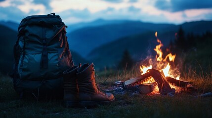 Camping Adventure in the Mountains at Dusk