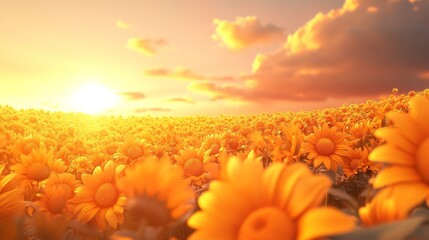 Fototapeta premium Golden Sunflowers Basking in a Warm Sunset Glow