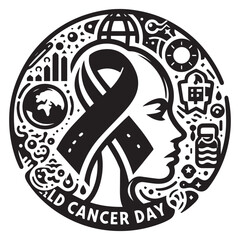 World Cancer Day black color vector white color background 