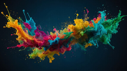 Colorful splash of vibrant hues creates mesmerizing abstract artwork in a dark background...