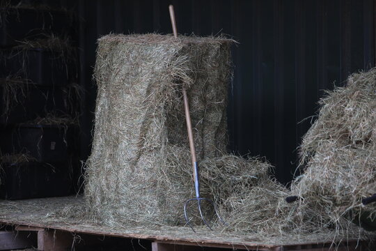 Heuballen auf einem Pferdehof f&uuml;r Pferdefutter