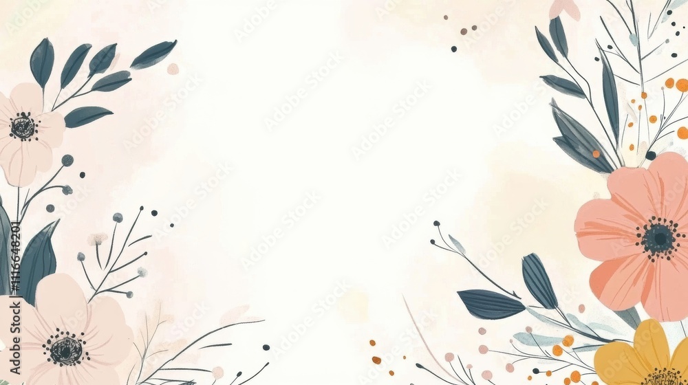 Poster spring flower wreaths adorned with ribbons create an inviting space for personalized text and design