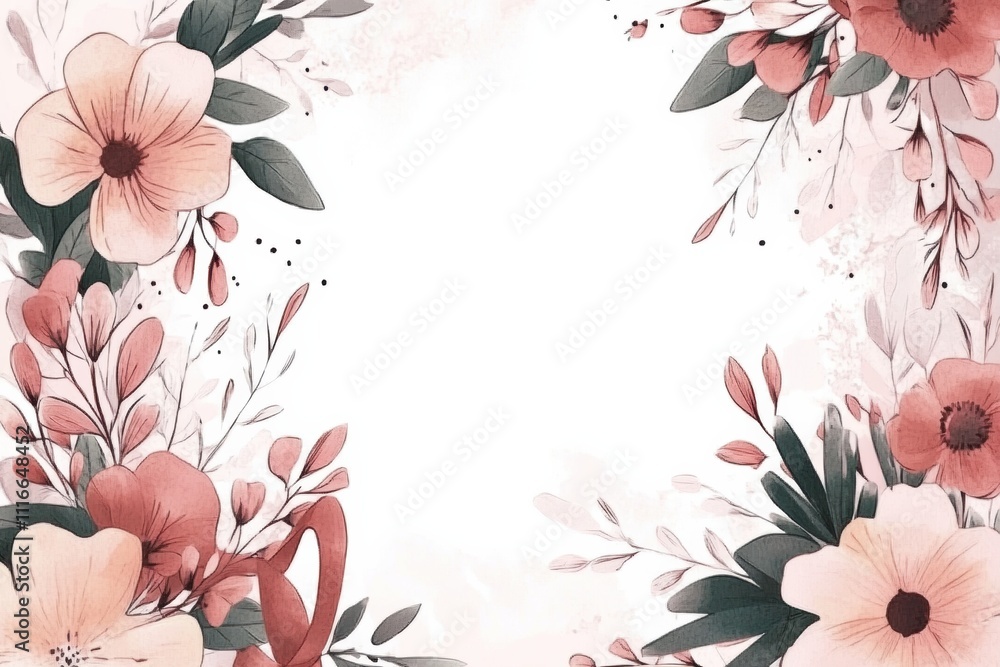 Poster colorful hand-drawn flower wreaths adorned with ribbons provide a charming backdrop for text and des