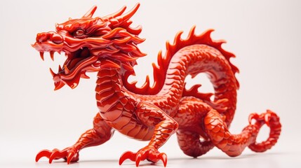 3D Rendering of a Red Dragon Figurine Isolated on White Background. Chinese New Year