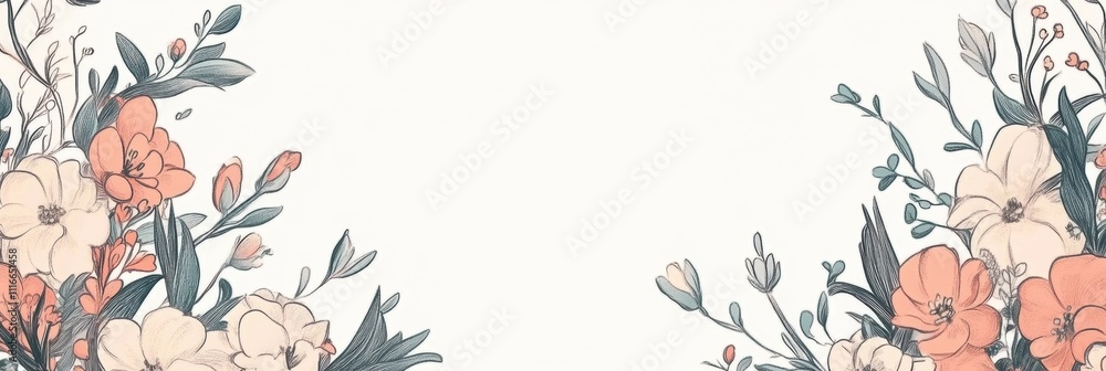 Poster decorative doodles of spring flower wreaths featuring ribbons create a charming template for persona