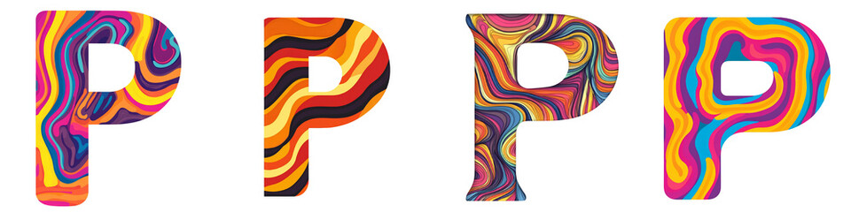 Obraz premium Alphabet P, made with bright wavy colorful pattern, Logo design, letter, isolated on a transparent background
