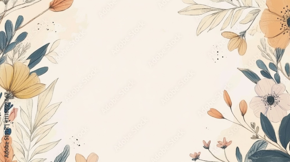 Poster delightful hand-drawn flower wreath holds a central blank space, perfect for customizing with text i