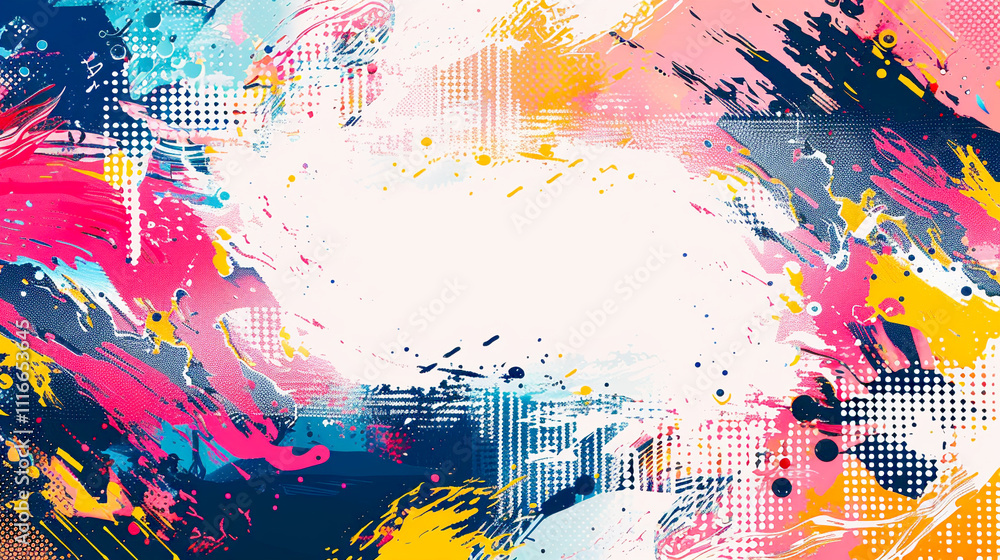 Poster vibrant abstract composition showcasing dynamic colors and textures in lively patterns