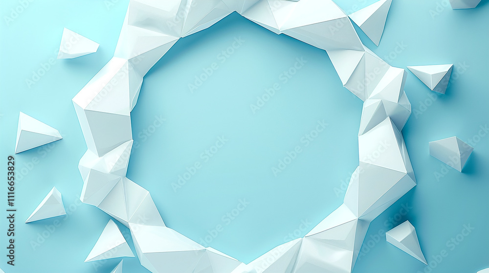 Poster abstract geometric shapes create a dynamic border on a soft blue background
