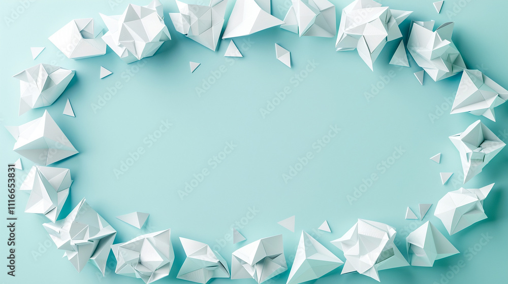 Poster modern geometric shapes create a mesmerizing border on a soft aqua background