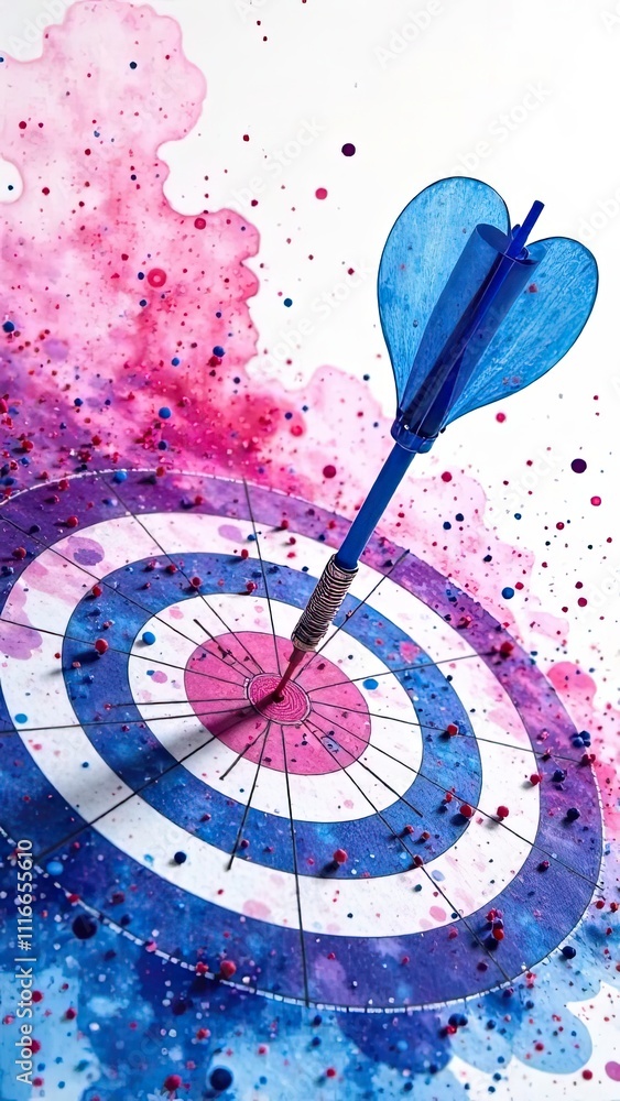 Aufkleber a vivid dart strikes the center of a blue and pink target, surrounded by splashes of color that crea