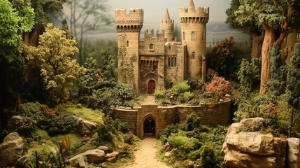 Fototapeta premium Enchanted Miniature Castle Garden Diorama